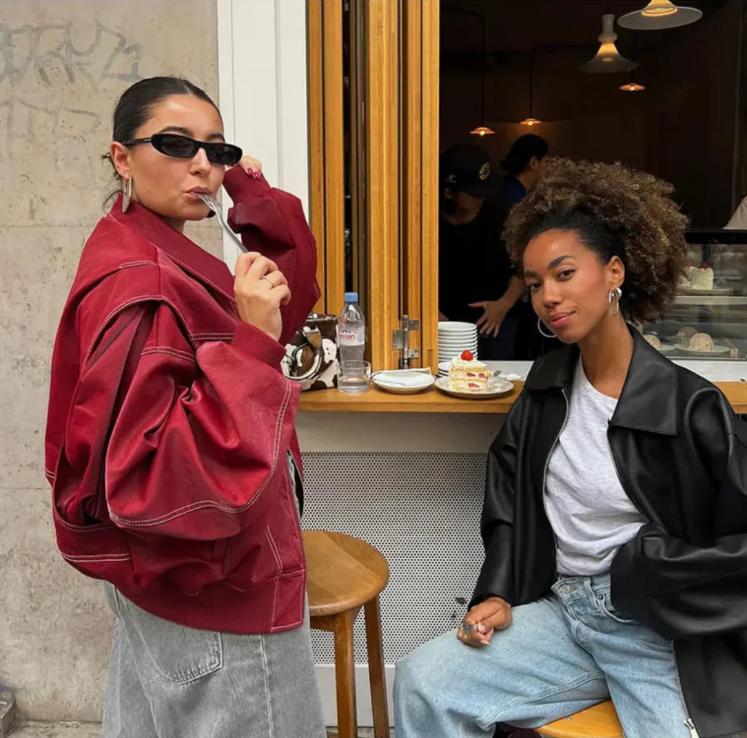 VIVIEN | Oversized leren jas