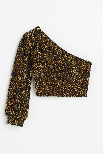 Elise | Top | Glitters | One shoulder | Cropped model