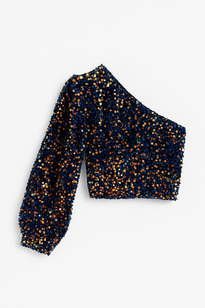 Elise | Top | Glitters | One shoulder | Cropped model