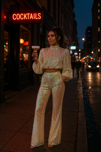 Luna | Glitter set | Crop top met broek | Zacht aan de huid