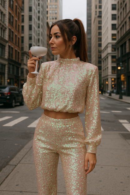 Luna | Glitter set | Crop top met broek | Zacht aan de huid