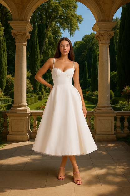 Fiene | Langere jurk | Spaghetti bandjes | Stijlvolle midi rok met weelderige tule