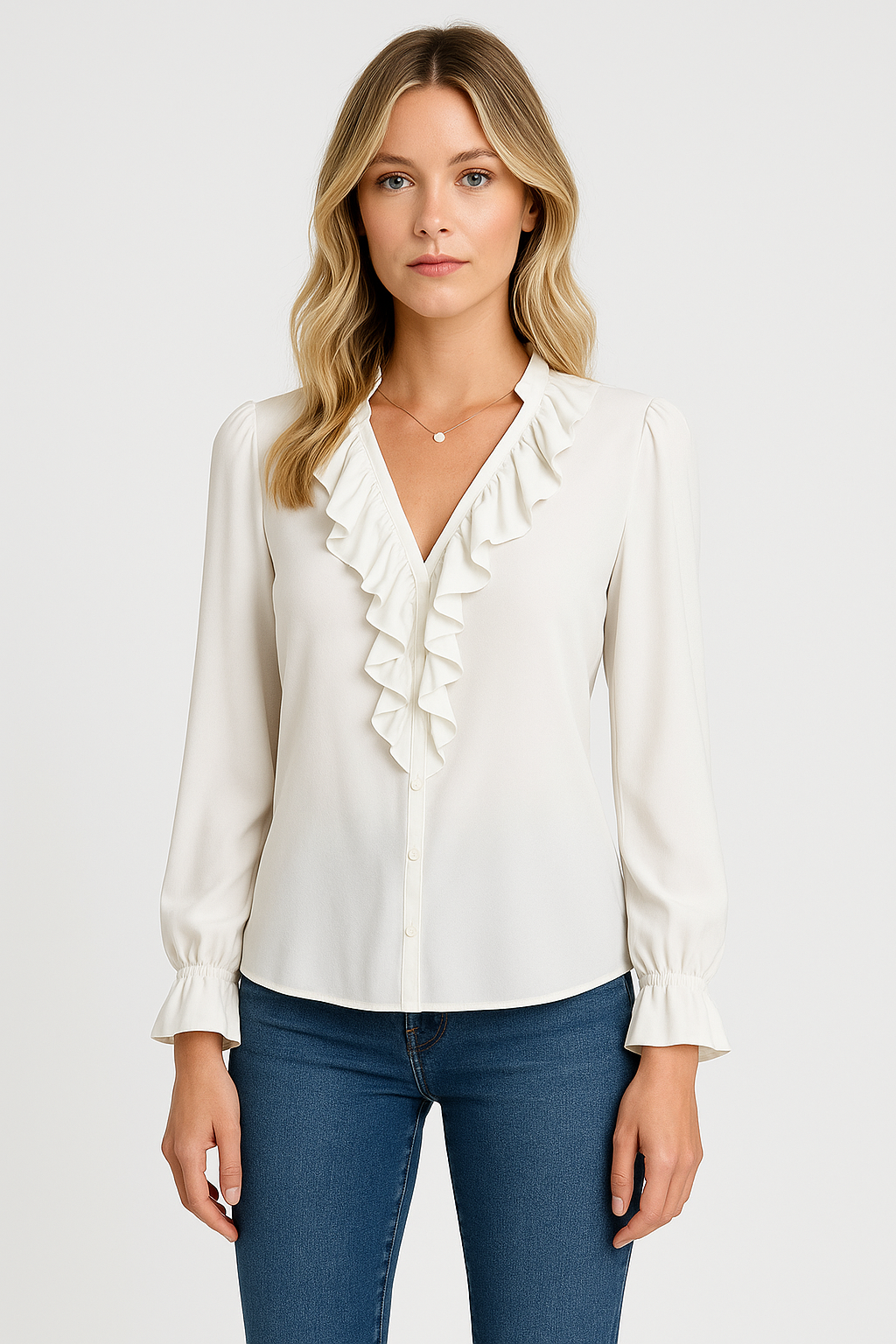 Vera | Blouse | Met ruches | lange mouwen | Verfijnde knoopsluiting en losse pasvorm