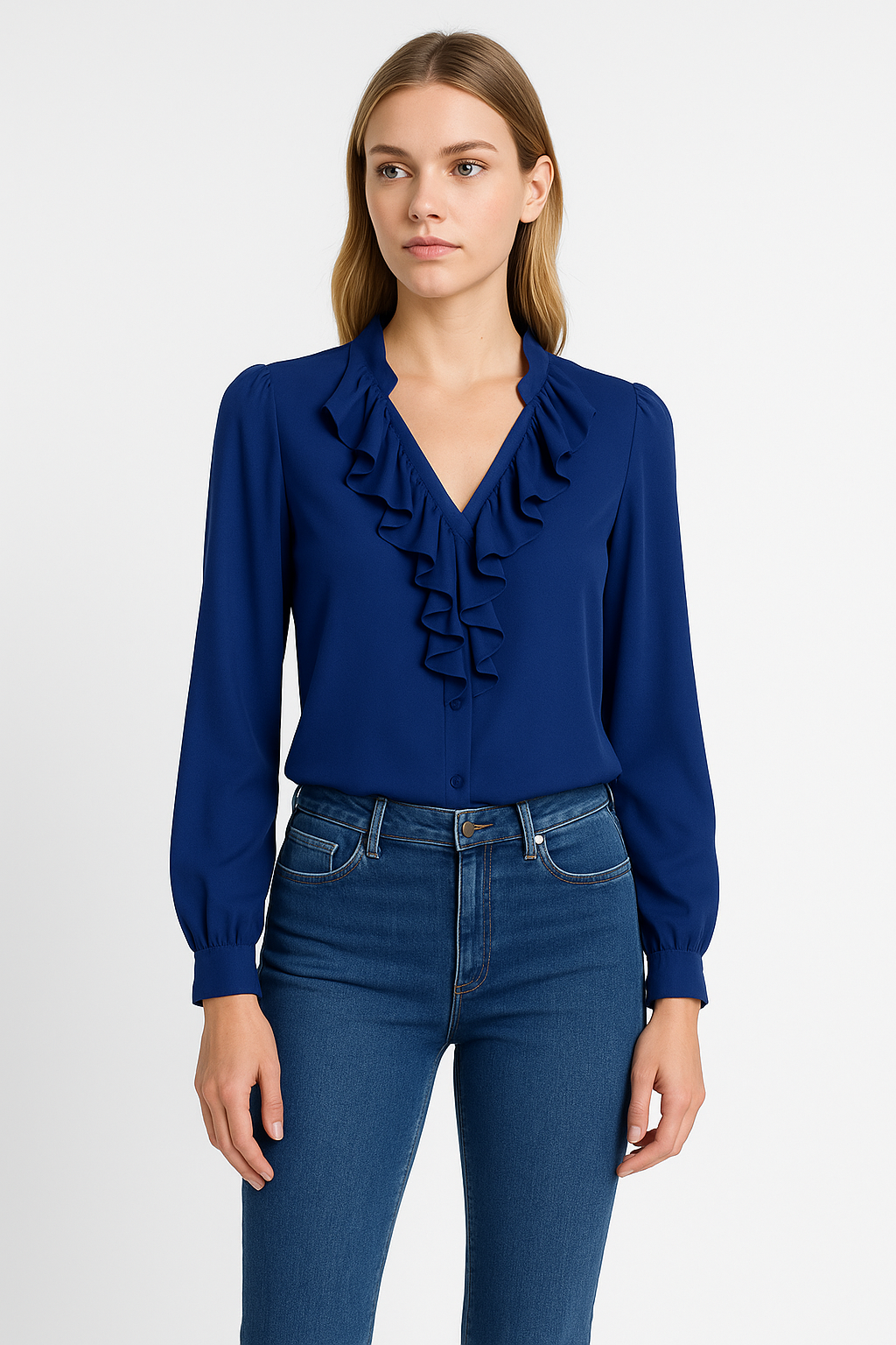Vera | Blouse | Met ruches | lange mouwen | Verfijnde knoopsluiting en losse pasvorm