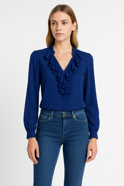 Vera | Blouse | Met ruches | lange mouwen | Verfijnde knoopsluiting en losse pasvorm