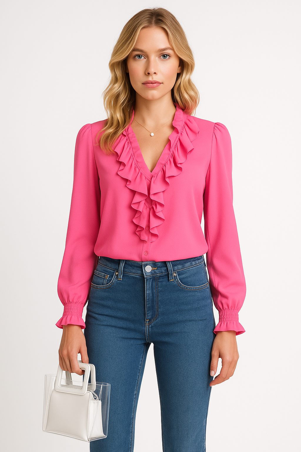 Vera | Blouse | Met ruches | lange mouwen | Verfijnde knoopsluiting en losse pasvorm