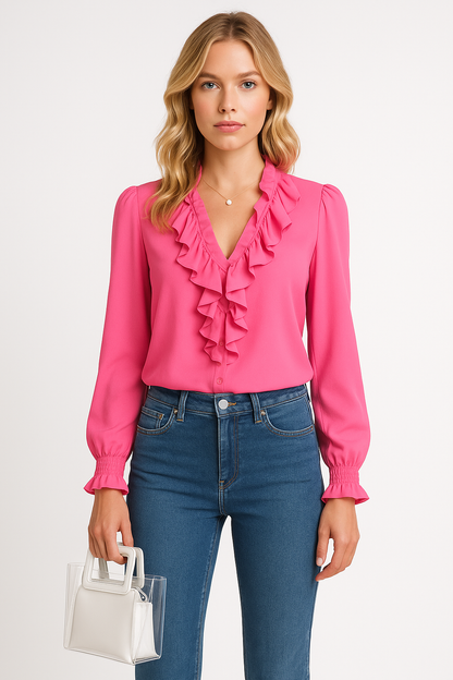 Vera | Blouse | Met ruches | lange mouwen | Verfijnde knoopsluiting en losse pasvorm