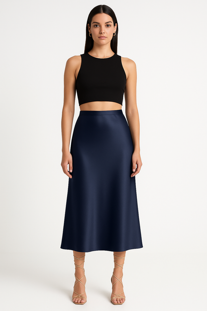 Sammie | Hoge rok | Satijnen look | Zijdezacht | Mide rok | Perfecte pasvorm