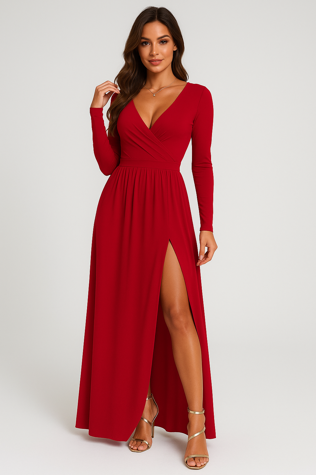 Marije | Lange jurk | Voorkant met split | Elegante pasvorm | Cut out bij schouder