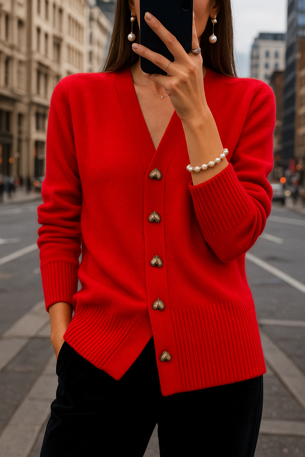 Lisa | Vest met hartjes detail | V-hals | Verschillende details | Perfecte mix van elegantie en vintage preppy stijl