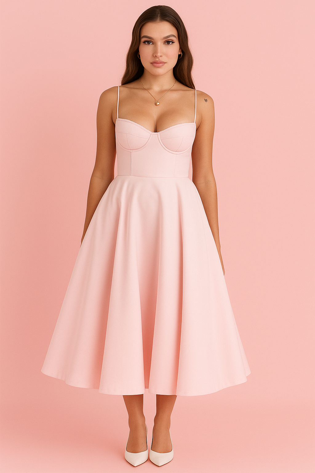 Fiene | Langere jurk | Spaghetti bandjes | Stijlvolle midi rok met weelderige tule