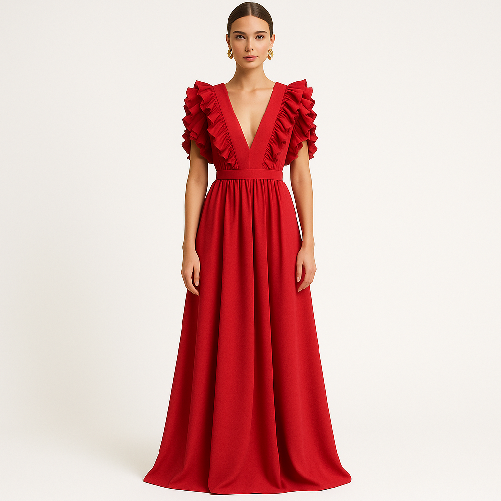 Lieke | Lange jurk | One shoulder | Split aan de voorkant | Soepel vallend