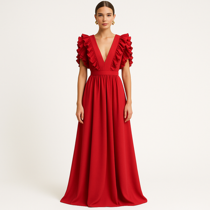 Lieke | Lange jurk | One shoulder | Split aan de voorkant | Soepel vallend