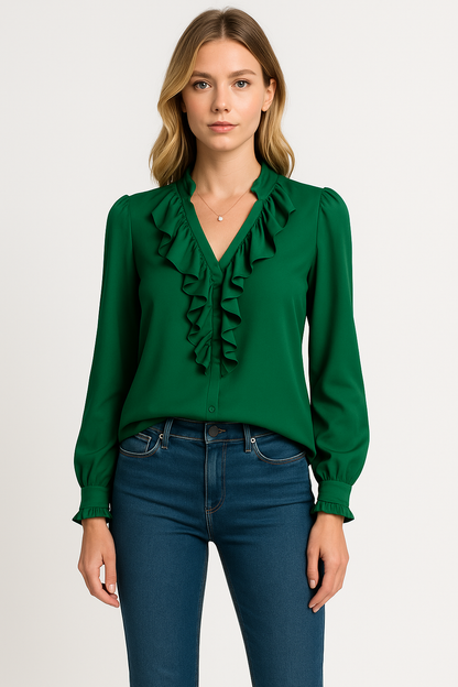 Vera | Blouse | Met ruches | lange mouwen | Verfijnde knoopsluiting en losse pasvorm