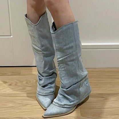 Denim laarzen tot onder de knie
