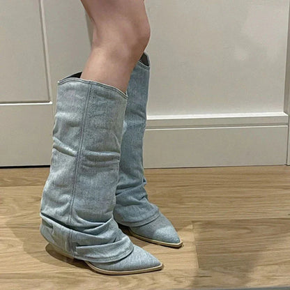 Denim laarzen tot onder de knie